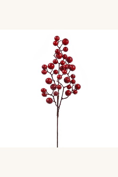 Comerivo Creangă decorativă de Crăciun cu fructe roșii frosty, tulpină lungă,...