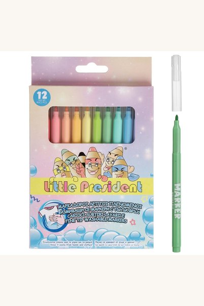 Comerivo Carioci lavabile cu varf subtire, 12 culori pastel pentru desenat fa...