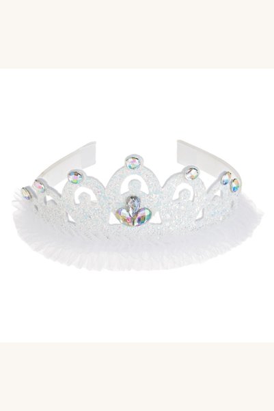 Comerivo Tiara alba pentru fetite cu tul si glitter holografic - accesoriu pr...