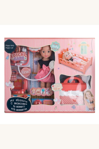 Comerivo Papusa doctor 33cm cu trusa completa - stetoscop, termometru si lant...
