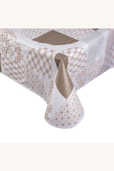 Comerivo Fata de masa 180x140cm cu model semicercuri, vinil plastifiat alb-bej