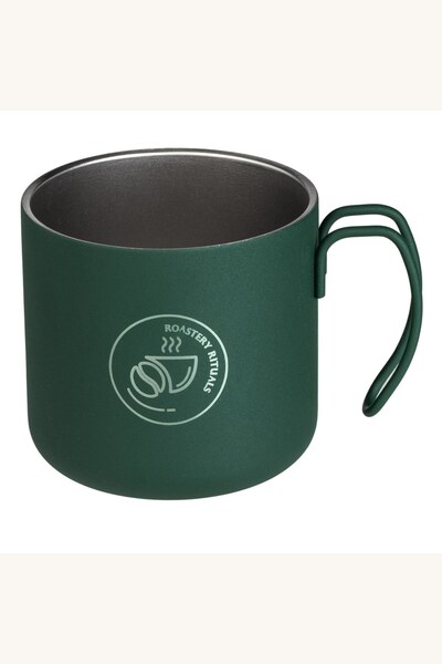 Comerivo Cana metalica 350ml verde mata cu imprimeu, design curbat pentru cafea
