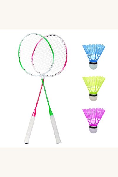 Comerivo Rachete badminton 66cm cu fluturasi - set complet 2 rachete si 3 flu...