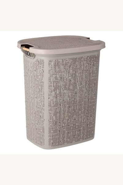 Comerivo Cos de rufe din plastic maro cu manere lemn, 60L pentru baie