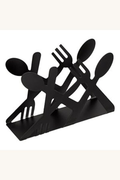Comerivo Suport pentru servetele din metal negru cu design tacamuri 13.5x4x9cm