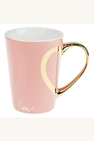 Comerivo Cana New Bone roz cu inima si text LOVE, maner auriu, 350ml
