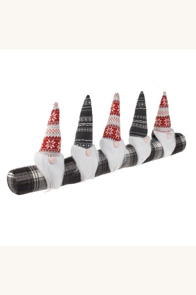 Comerivo Bariera anti curent de Craciun cu gnome 3D, gri in carouri, 83x28 cm