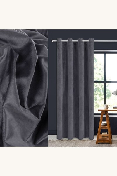 Comerivo Perdea cu inele velvet gri 140x260cm, umbrire completa pentru orice ...