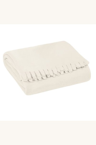 Comerivo Cuvertura fleece alba ecru cu franjuri, 170x130cm - confort pentru f...