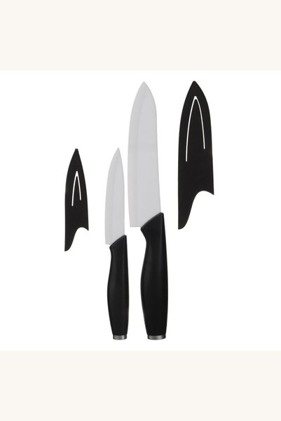 Comerivo 2 Cutite cu lama ceramica alba pentru bucatarie, cu husa protectoare