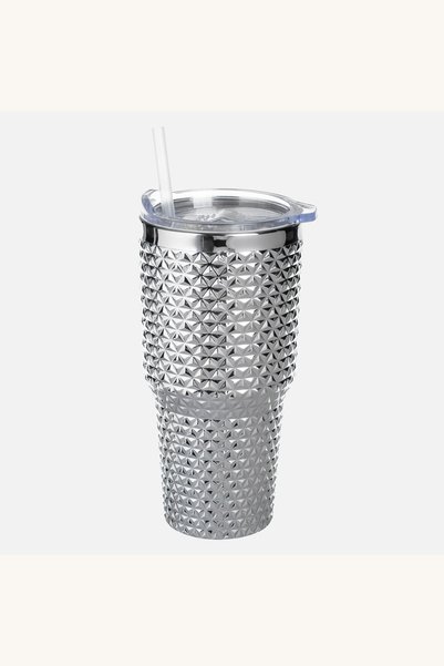 Comerivo Pahar cu pai 850ml design argintiu Dazzling, capac transparent inclus