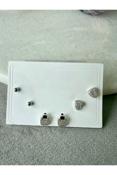 Merishe Jewerly Minimal Heart Silver Set Earrings