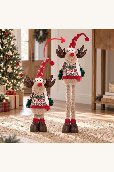 Comerivo Ren decorativ cu picioare extensibile si tinuta festiva verde-rosie,...