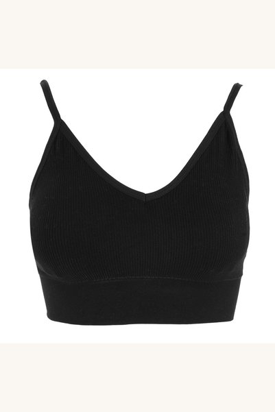 Comerivo Bustiera fitness neagra fara cusaturi, bretele subtiri si spate decupat