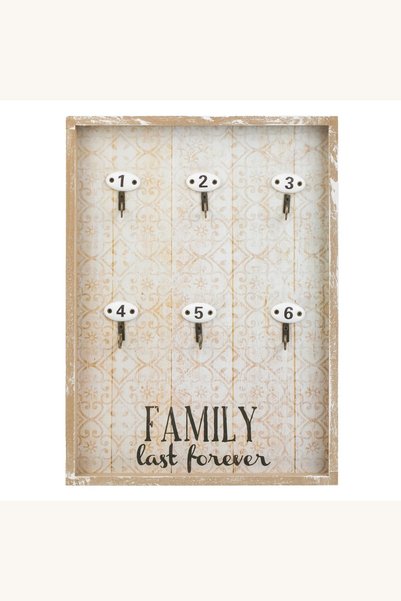 Comerivo Suport pentru chei din lemn cu 6 carlige, design Family, 26x35cm
