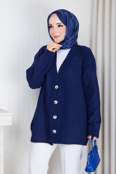 Pamuk Butik Γυναικεία πλεκτή ζακέτα με τετράγωνο σχέδιο