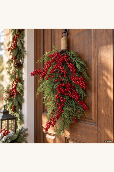 Comerivo Aranjament Craciun pentru masa cu ramuri brad si fructe decorative r...