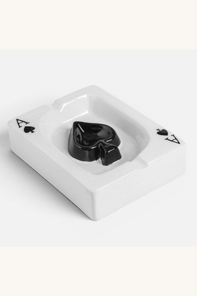 Comerivo Scrumieră decorativă din ceramică albă în formă de carte de joc, 10....