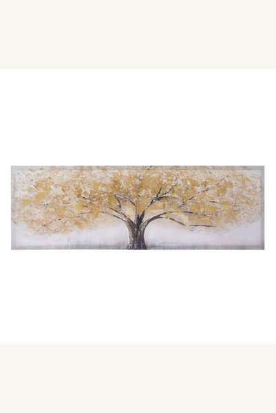Comerivo Pictura ulei pe panza copac cu accente aurii glitter 90x30cm rama lemn