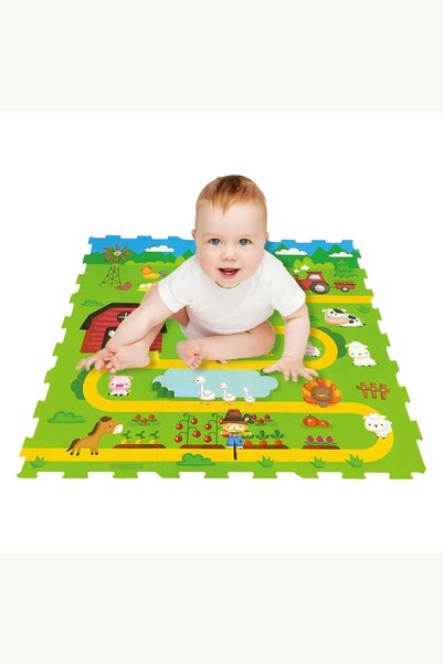 Comerivo Covor puzzle pentru copii cu model fermă cu animale, 30,7x30,7 cm, 9...