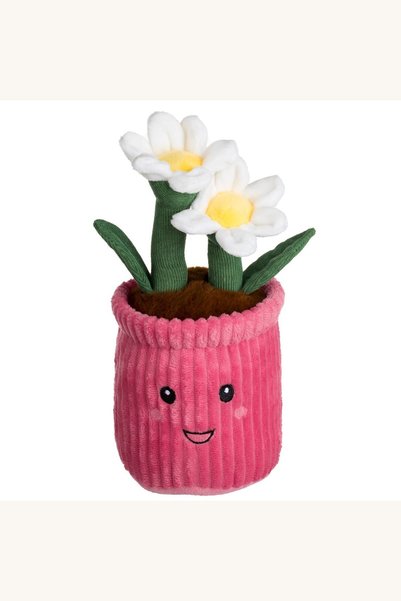 Comerivo Ghiveci de Plus cu Flori Albe, Fucsia, 12x27cm - Jucarie Textila