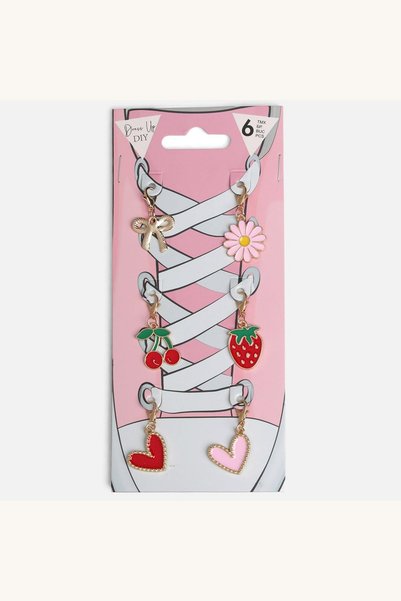 Comerivo Set 6 charms aurii pentru sireturi - inimi, fructe si flori pentru p...