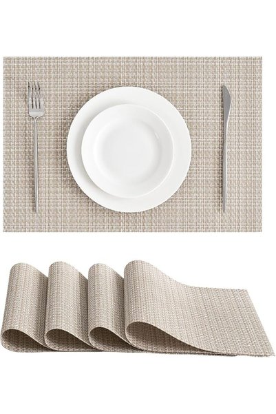 GENERAL Leetaltree Linen Grey Placemats Set of 4 - Heat Resistant Non-Slip Pl...