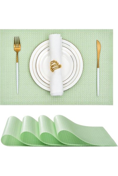 GENERAL Leetaltree Linen Grey Placemats Set of 4 - Heat Resistant Non-Slip Pl...