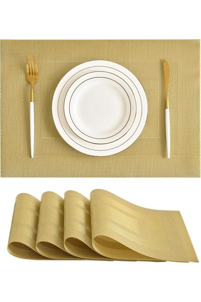 GENERAL Leetaltree Linen Grey Placemats Set of 4 - Heat Resistant Non-Slip Pl...