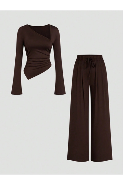 blck & premium Asimetrik Yaka Extra Soft Kumaş USA Trends KAdın Alt Üst Takım