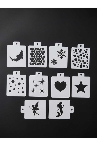 Mu Art Ahşap 10-Piece Face Body Painting Stencil Set 8.5X6 cm - 250 Micron My...