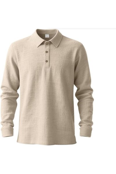 GENERAL Men’s Linen Shirts Long Sleeve Polo Shirt Casual Summer Classic T Shirts