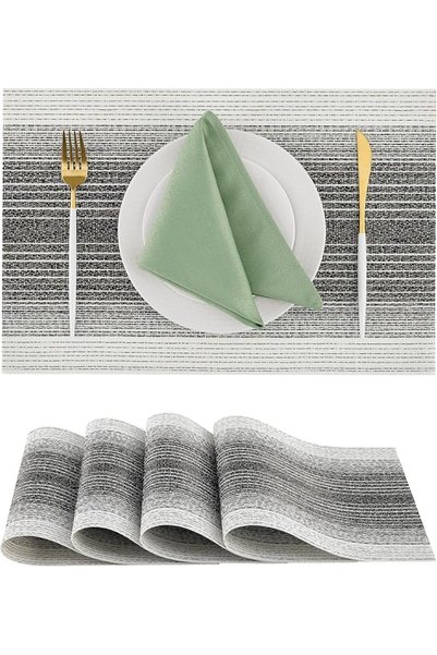 GENERAL Leetaltree Linen Grey Placemats Set of 4 - Heat Resistant Non-Slip Pl...