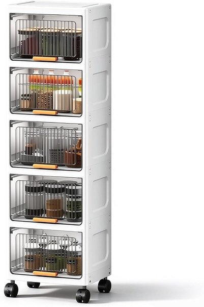 GENERAL 5 Tier Slim Flip Top Storage Cabinet, Plastic Narrow Gap Storage Orga...