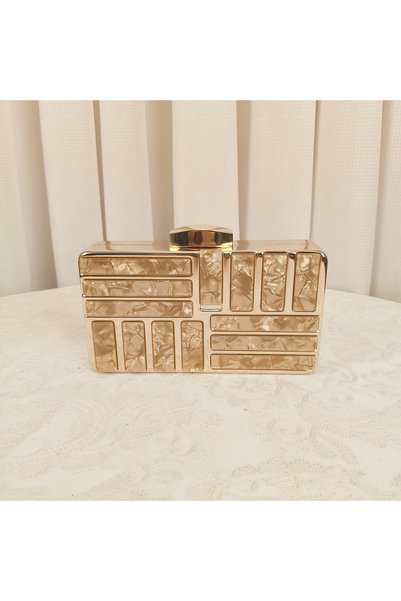 shika Luxury Acrylic Geometric Design Clutch Women's Mink Handbag, Evening Dr...