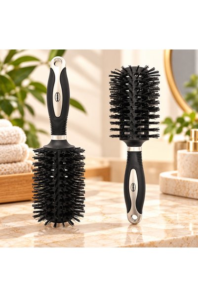naturel glow Imported Professional Round Hair Brush Black Silver Blow Drying ...
