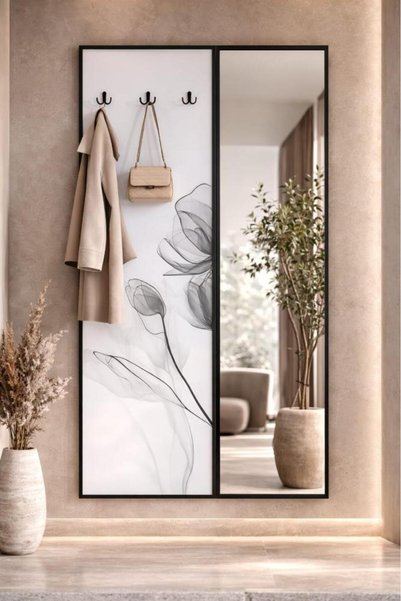 NO BRAND لوحة جدارية مع مرآة وعلاقات بتصميم زهري عصري | موفن هوم | MOVEN HOME