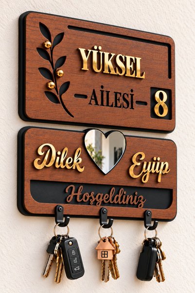 LAZERRA HOME Kişiye Özel Dekoratif Antre Kapı Numarası ve Ev İçi Anahtarlık A...