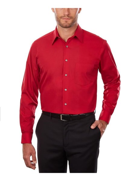 VAN HEUSEN قميص رجالي رسمي بقصة عادية من قماش البوبلين بلون موحد