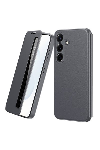 XGSM Husă din piele Samsung Galaxy S26 cu fereastră Smart View, gri