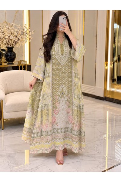 Generic Brand Very Classy Jalabiya, Chiffon Fabric with Embroidery on the Che...