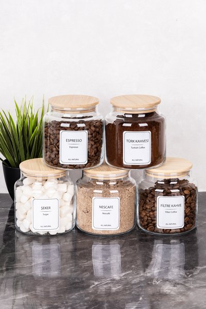 Dolkin Home 5-Piece Coffee Corner Set 500 ml Glass Jars 12 Types of Coffee La...