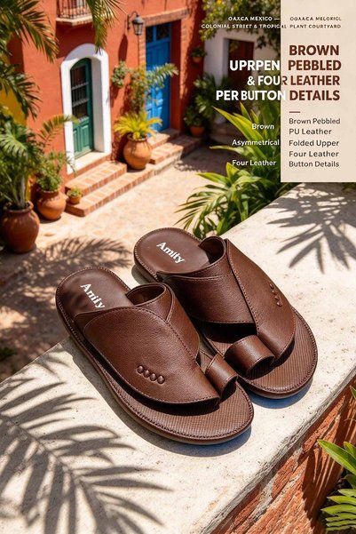 SoftSole KSA صنادل رجالية مريحة بحلقة للقدم، جزء علوي من الجلد الناعم، نعل مب...