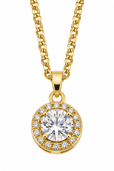 Stelle Jewelry قلادة نسائية من الفولاذ المقاوم للصدأ باللون الذهبي مع حجر الز...