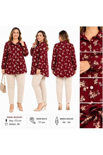 BİrHoşButik Big Size Non-Reversible Patterned Buttoned Long Sleeves with Bib ...