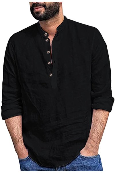 S SYMEFER Long Sleeve T Shirts Tops for Men Mens Blouse Tops Stand Collar Loo...