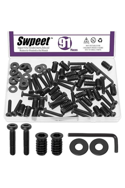 Swpeet 30 Sets 1/4-20 Color Zinc Plated Threaded Inserts and Bolts Washers Ki...