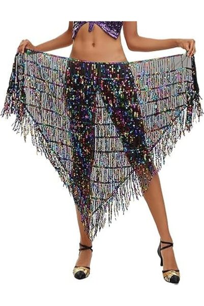 Generic Belly Dance Hip Scarf, Women Sequins Mesh Triangle Wrap Skirts Waist ...