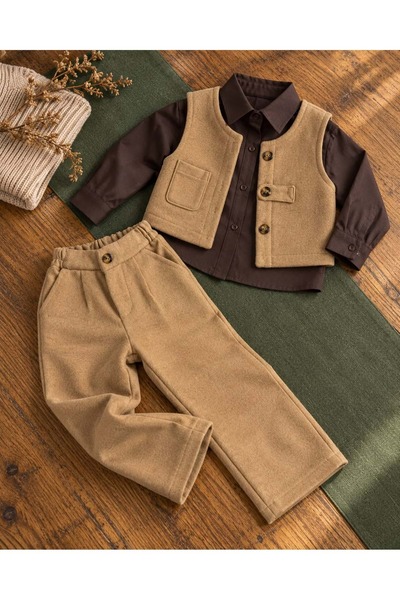 Lolliboomkids Girl - Boy Unisex Model Retro Cashmere Top and Bottom Set - Shi...