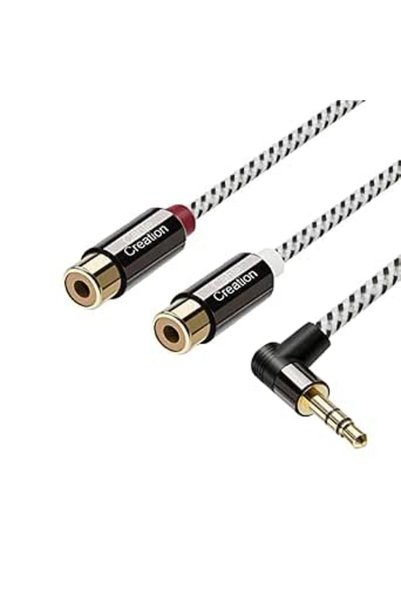 GENERAL كابل كيبل كرييشن 3.5 ملم إلى RCA بطول 10 أقدام، كابل صوتي Y مشقوق بزا...